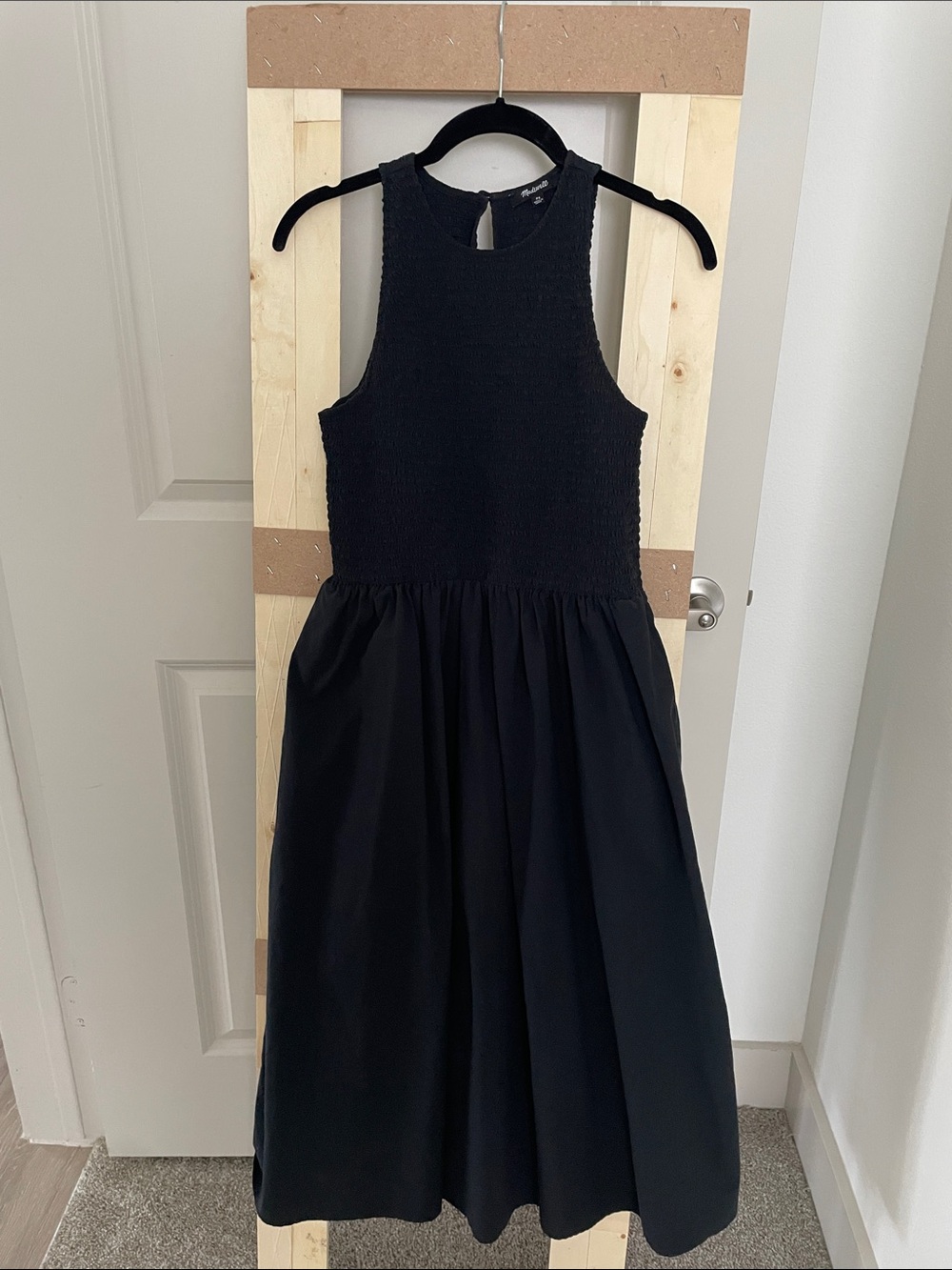 Madewell Black Textured Bodice Midi A-Line Dress